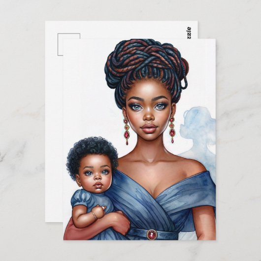 黒い母と子どもが青い ポストカード (正面/裏面)