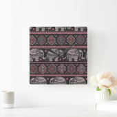 黒い民族象パターン スクエア壁時計 (ホーム)