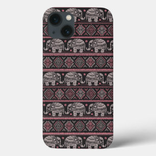 黒い民族象パターン iPhone 13ケース