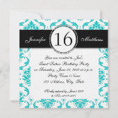 黒い水のダマスク織のSweet sixteenのパーティの招待状 招待状 (裏面)