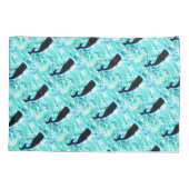 黒い水中のクジラのパターン 枕カバー (裏面)