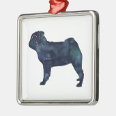 黒い水彩のシルエットをパグ メタルオーナメント (左)