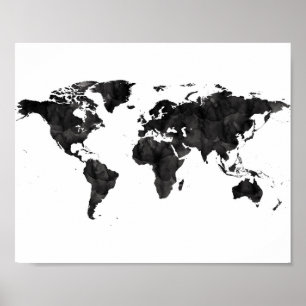 黒い水彩の世界地図アグランジートトラベル ポスター