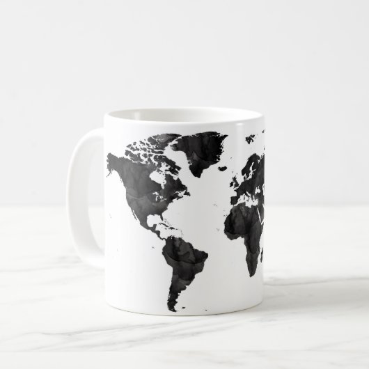 黒い水彩画の世界地図の旅行者のギフト旅行 コーヒーマグカップ (正面左)