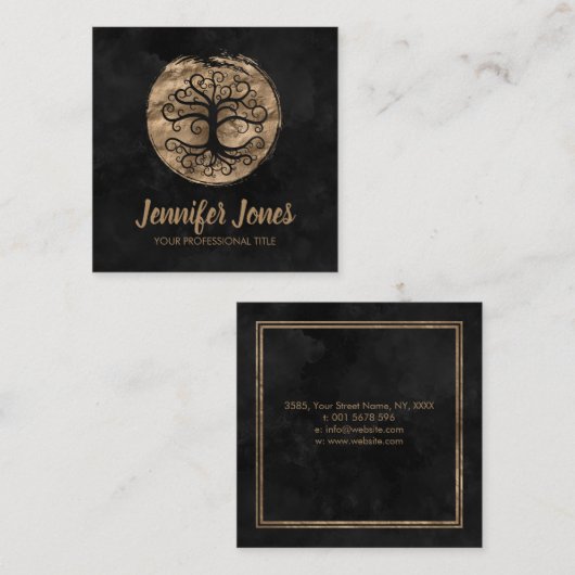 黒い水彩画の人生のの金木 スクエア名刺 (正面/裏面)