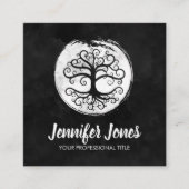 黒い水彩画の白生命の樹 スクエア名刺 (正面)