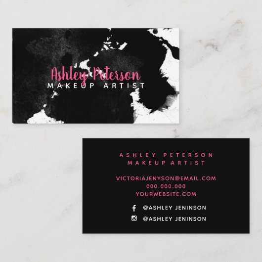 黒い水彩画のbrushtrokesの化粧のタイポグラフィ 名刺 (正面/裏面)