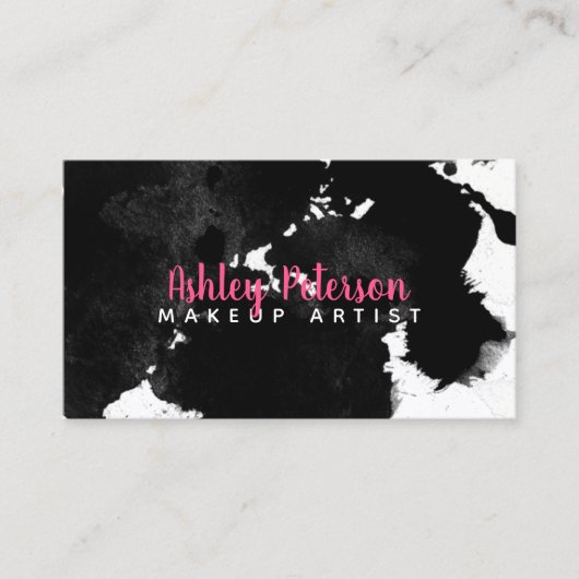 黒い水彩画のbrushtrokesの化粧のタイポグラフィ 名刺 (正面)