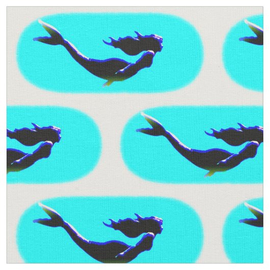 黒い水泳の人魚のパターン ファブリック (クローズアップ)