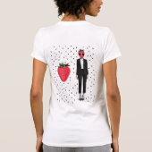 黒い水玉模様が特徴的な白の女性用Tシャツ Tシャツ (裏面)