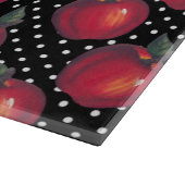黒い水玉模様で白い赤いりんご カッティングボード (角)