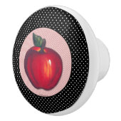 黒い水玉模様で白い赤いりんご セラミックノブ (右)