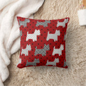 黒い水玉模様とのWestiesの装飾用クッションの赤 クッション (ブランケット)