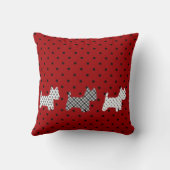 黒い水玉模様とのWestiesの装飾用クッションの赤 クッション (裏面)