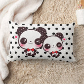 黒い水玉模様のかわいいのパンダ ランバークッション (ブランケット)