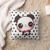 黒い水玉模様のパーソナライズなかわいいのパンダ クッション (ブランケット)