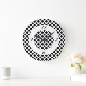 黒い水玉模様のホワイトナンバークロック ラージ壁時計 (ホーム)