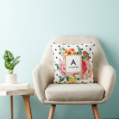 黒い水玉模様の水彩画のシャクヤクによってはモノグラムが開花します クッション (椅子)