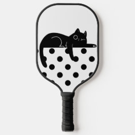 黒い水玉模様の猫のピックルボールパドル ピックルボールラケット