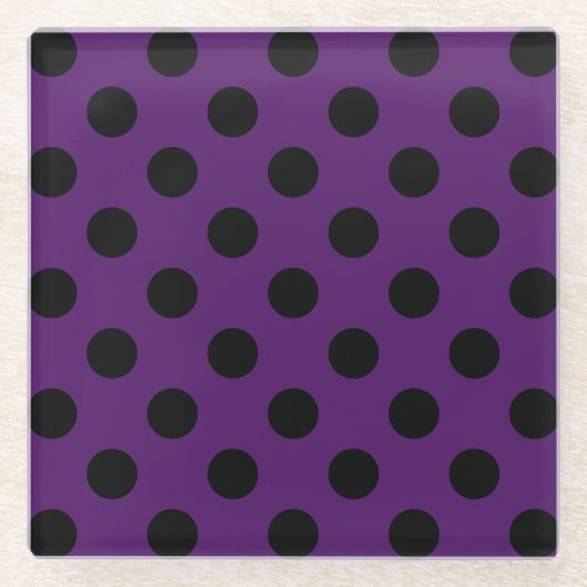 黒い水玉模様を梅の紫 ガラスコースター (正面)