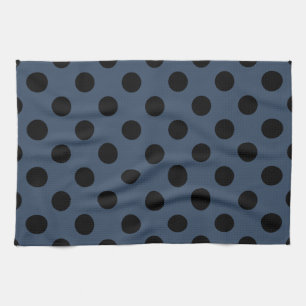 黒い水玉模様を灰色の青で キッチンタオル