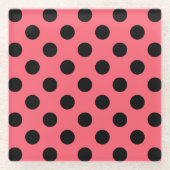 黒い水玉模様オンサンゴ ガラスコースター (正面)