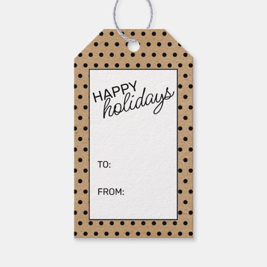 黒い水玉模様オンフェイクブラウンクラフト紙テクスチャ ギフトタグ (正面)