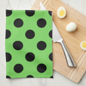 黒い水玉模様オンライムグリーン キッチンタオル (四つ折り)
