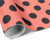 黒い水玉模様オンリビングサンゴ ラッピングペーパー (ロールコーナー)