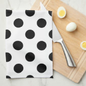 黒い水玉模様オン白 キッチンタオル (四つ折り)