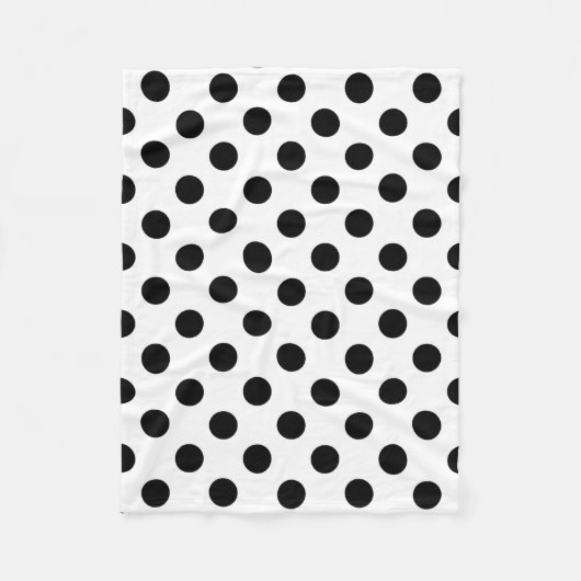 黒い水玉模様オン白 フリースブランケット (正面)