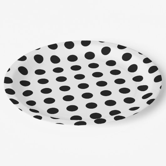黒い水玉模様オン白 ペーパープレート (アングル)