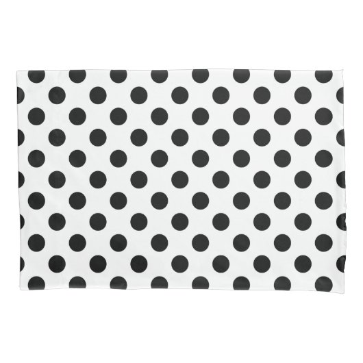 黒い水玉模様オン白 枕カバー (正面)