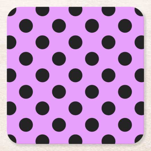 黒い水玉模様オン薄紫 スクエアペーパーコースター (正面)