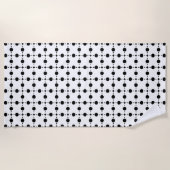 黒い水玉模様、水玉模様パターン、ドット点々のある、 ビーチタオル (正面)