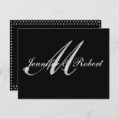 黒い水玉模様RSVPの銀製のモノグラム 出欠カード (正面/裏面)