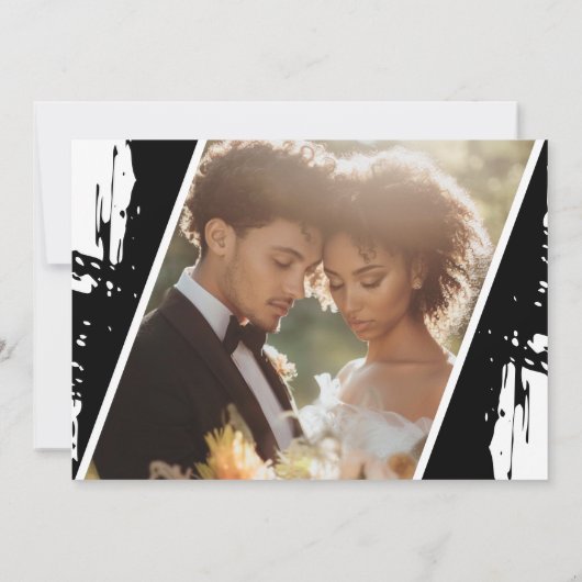 黒い汚れたモダンブラシ結婚の写真 サンキューカード (裏面)