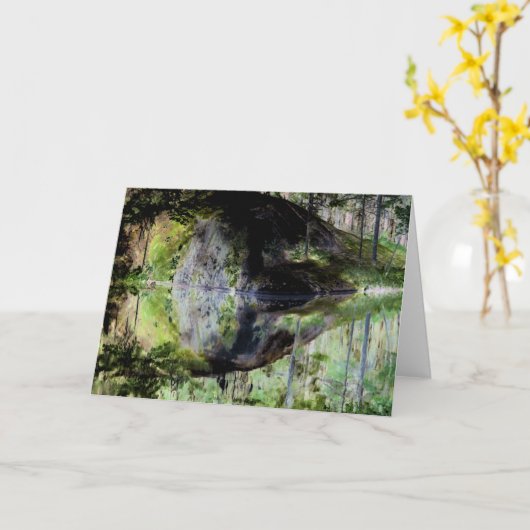 「黒い池」アディロンドラック湖と岩の風景 カード (黄色い花)