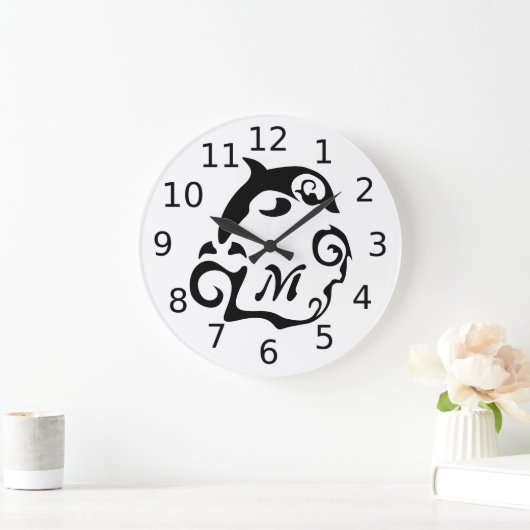 黒い波の中のシルエットイルカ ラージ壁時計 (ホーム)