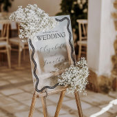 黒い波型フレームのウェディングへようこそ アクリルサイン