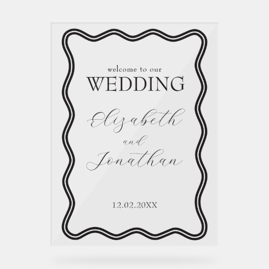 黒い波型フレームのウェディングへようこそ アクリルサイン (正面)