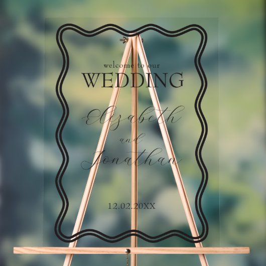 黒い波型フレームのウェディングへようこそ アクリルサイン (ニュートラル)