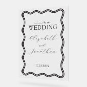 黒い波型フレームのウェディングへようこそ アクリルサイン (傾斜)