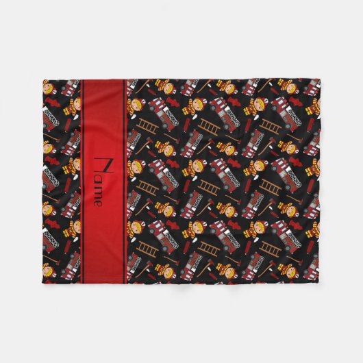 黒い消防車パーソナライズされたのトラックはしご名を付ける フリースブランケット (正面(横))