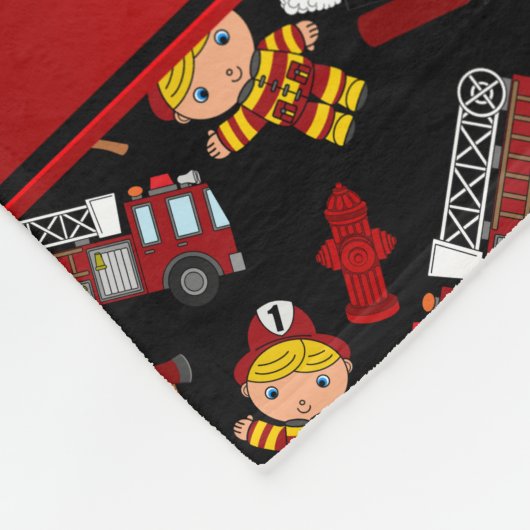 黒い消防車パーソナライズされたのトラックはしご名を付ける フリースブランケット (角)