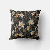 黒い淡い色の背景に桃とオレンジのデイリー クッション (裏面)