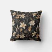 黒い淡い色の背景に桃とオレンジのデイリー クッション (正面)