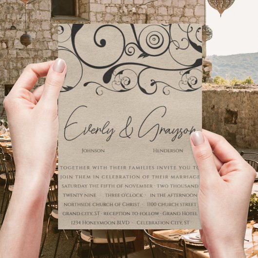 黒い渦巻きの結婚式招待状 招待状