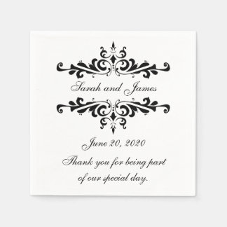 黒い渦巻きはありがとう紙結婚のナプキン スタンダードカクテルナプキン