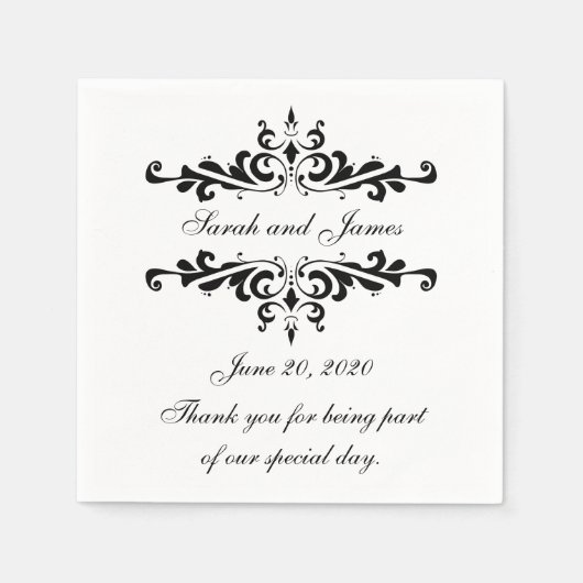 黒い渦巻きはありがとう紙結婚のナプキン スタンダードカクテルナプキン (正面)